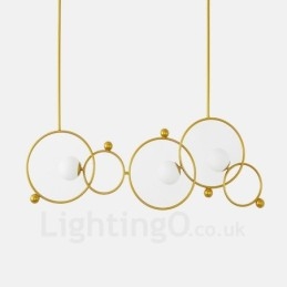 Lampadario a soffitto moderno e contemporaneo a 3 luci con placcatura in rame e paralume in vetro a sfera bianca