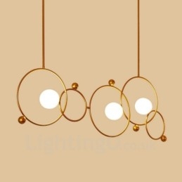 Lampadario a soffitto moderno e contemporaneo a 3 luci con placcatura in rame e paralume in vetro a sfera bianca