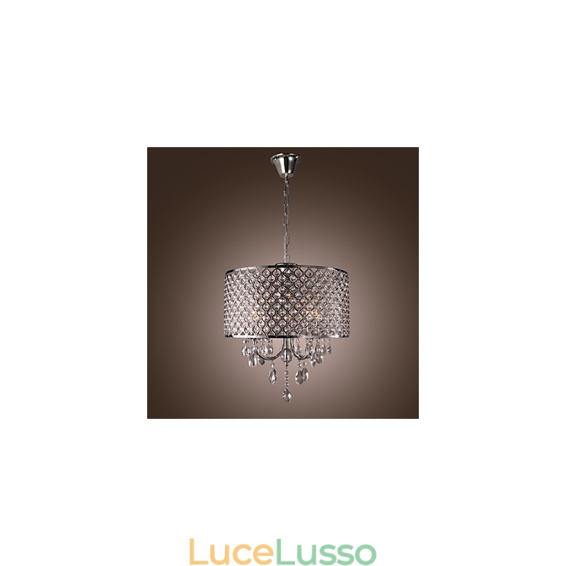 Lampadario tradizionale classico in metallo cromato di cristallo