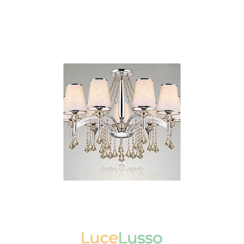 Lampadario moderno contemporaneo in metallo cromato e cristallo