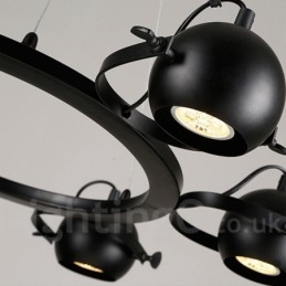 Lampada a sospensione retrò vintage in ferro nero a 6 luci con paralumi a sfera in ferro nero