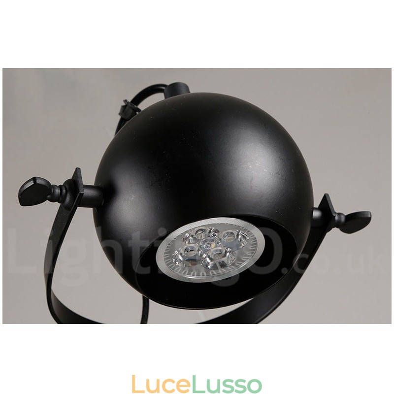 Lampada a sospensione retrò vintage in ferro nero a 6 luci con paralumi a sfera in ferro nero
