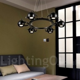 Lampada a sospensione retrò vintage in ferro nero a 6 luci con paralumi a sfera in ferro nero