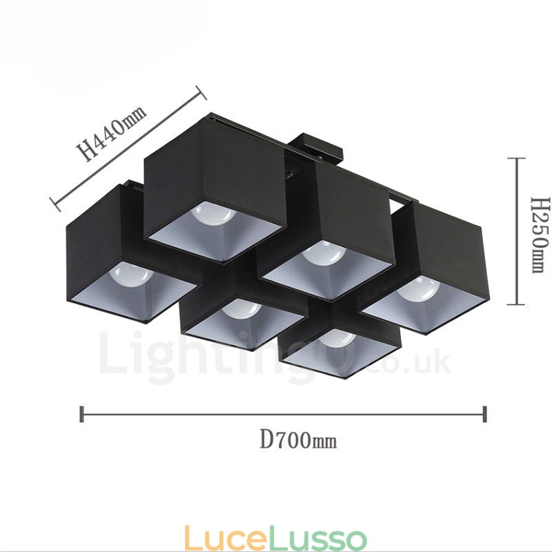6 luci da soffitto moderne e contemporanee nere a filo con paralume in tessuto