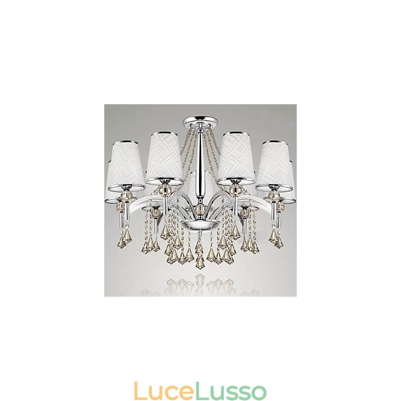 Lampadario moderno contemporaneo in metallo cromato e cristallo