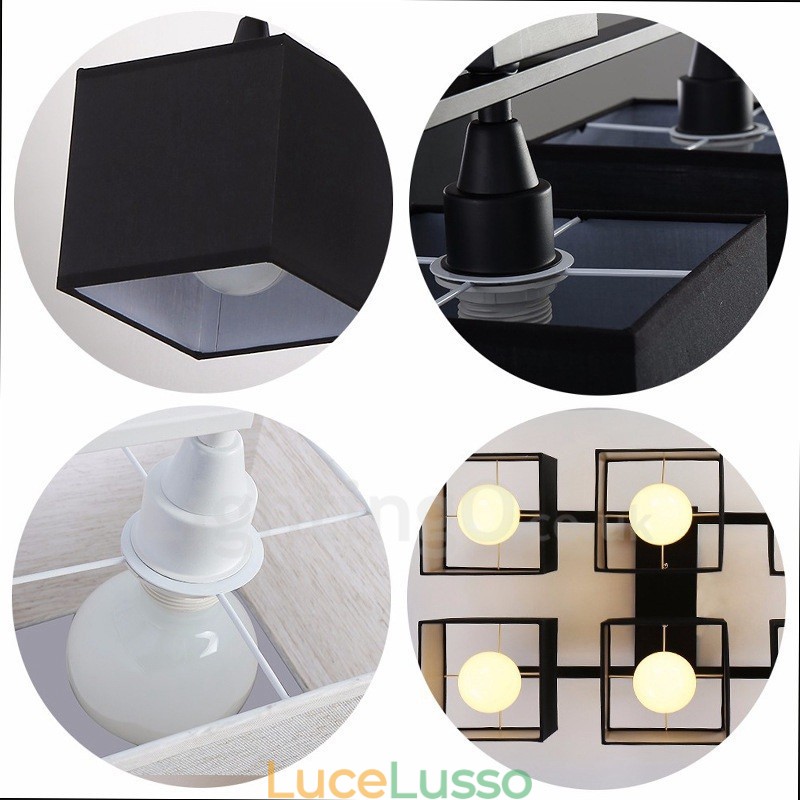 6 luci da soffitto moderne e contemporanee nere a filo con paralume in tessuto