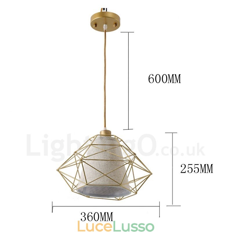 Lampada a sospensione retrò vintage in ferro nero con paralumi in tessuto