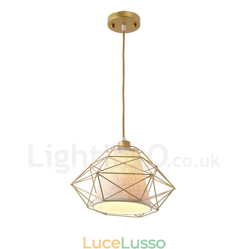 Lampada a sospensione retrò vintage in ferro nero con paralumi in tessuto