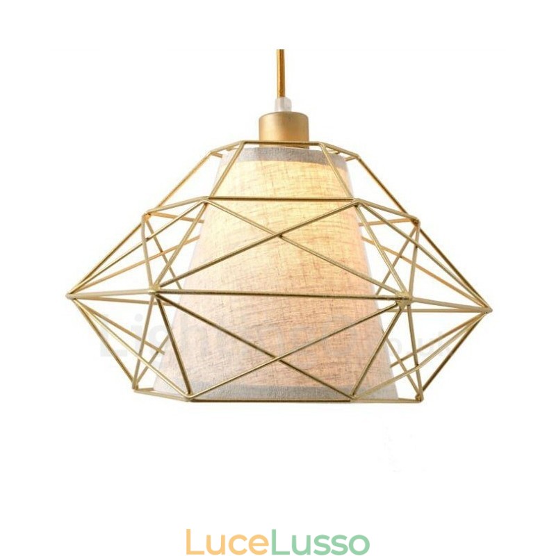 Lampada a sospensione retrò vintage in ferro nero con paralumi in tessuto