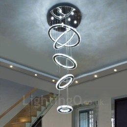 Lampadario da soffitto moderno in cristallo con 5 anelli, dimmerabile, Wi-Fi Smart, tre colori di sorgenti luminose, lampadario da interno
