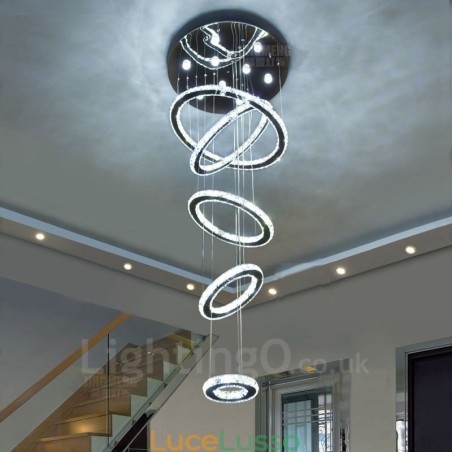 Lampadario da soffitto moderno in cristallo con 5 anelli, dimmerabile, Wi-Fi Smart, tre colori di sorgenti luminose, lampadario da interno Lampadario da soffitto moderno in cristallo con 5 anelli, dimmerabile, Wi-Fi Smart, tre colori di sorgenti luminose, lampadario da interno