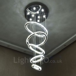 Lampadario da soffitto moderno in cristallo con 5 anelli, dimmerabile, Wi-Fi Smart, tre colori di sorgenti luminose, lampadario da interno