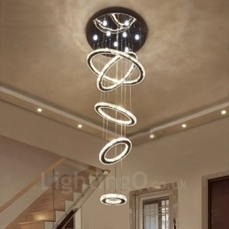 Lampadario da soffitto moderno in cristallo con 5 anelli, dimmerabile, Wi-Fi Smart, tre colori di sorgenti luminose, lampadario da interno