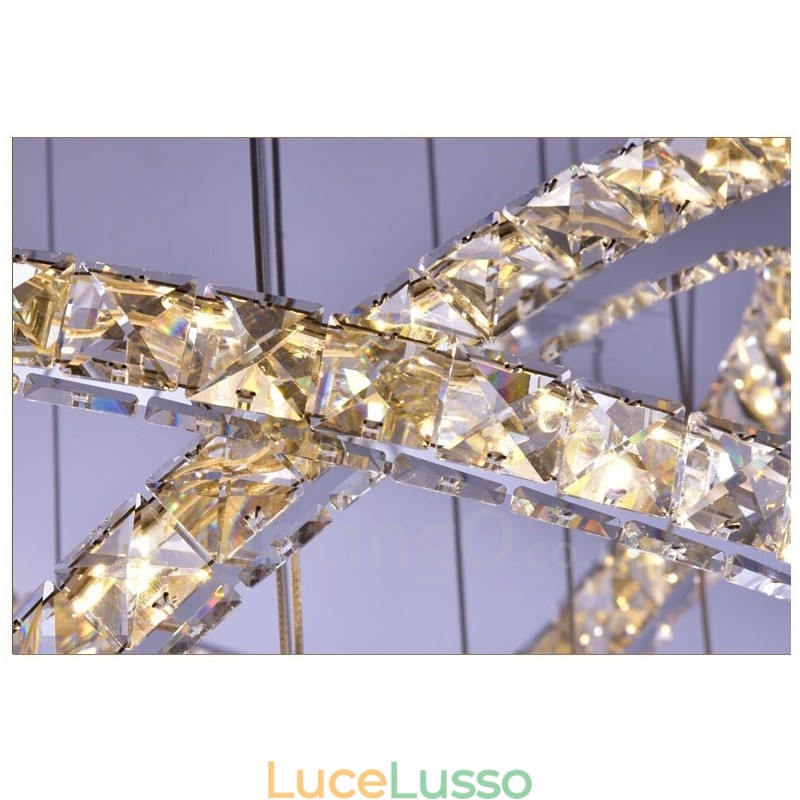Lampadario da soffitto moderno in cristallo con 5 anelli, dimmerabile, Wi-Fi Smart, tre colori di sorgenti luminose, lampadario da interno