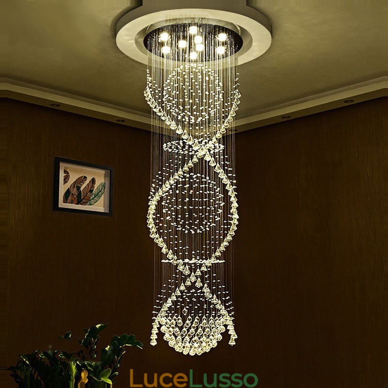 Lampadario moderno in cristallo da soffitto, lunghezza extra 5 metri, lampadario per interni, lampade e apparecchi di illuminazione