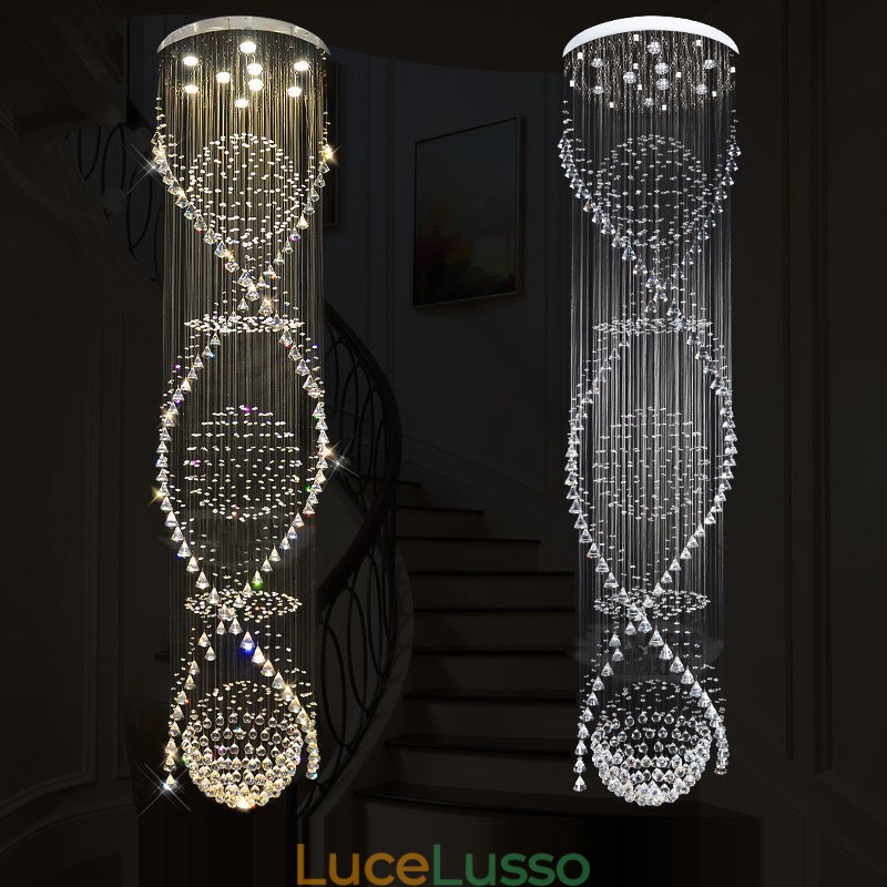 Lampadario moderno in cristallo da soffitto, lunghezza extra 5 metri, lampadario per interni, lampade e apparecchi di illuminazione