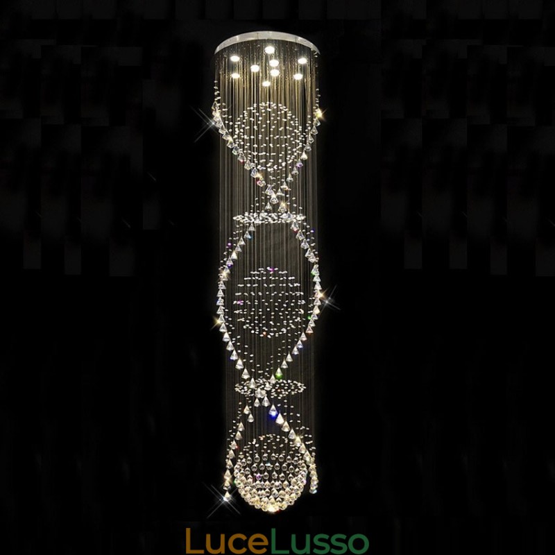 Lampadario moderno in cristallo da soffitto, lunghezza extra 5 metri, lampadario per interni, lampade e apparecchi di illuminazione