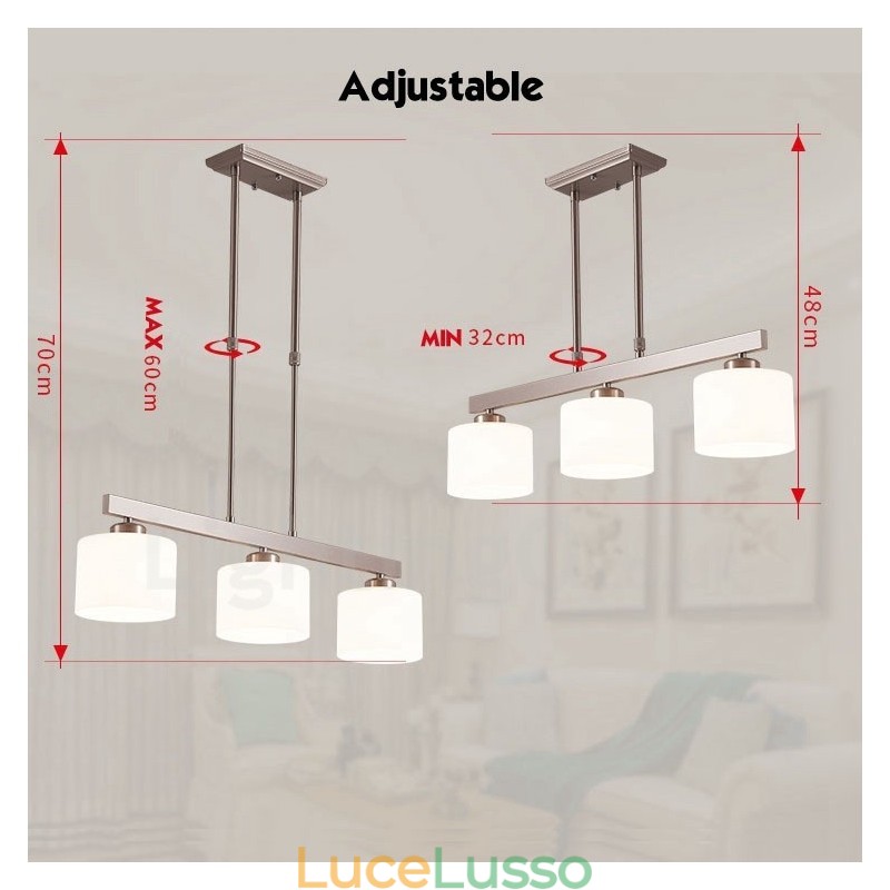 Lampadario a sospensione moderno cromato a 3 luci per interni, lampade a sospensione per la casa, con paralumi in vetro