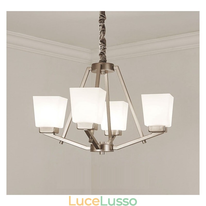 Lampadario a sospensione cromato a 4 luci, lampadario moderno per interni, lampade a sospensione per la casa, con paralumi in vetro
