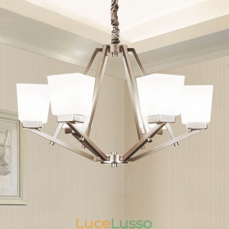 Lampadario a sospensione cromato a 6 luci, lampadario moderno per interni, lampade a sospensione per la casa, con paralumi in vetro Lampadario a sospensione cromato a 6 luci, lampadario moderno per interni, lampade a sospensione per la casa, con paralumi in vetro