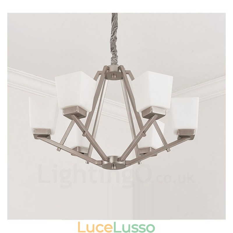 Lampadario a sospensione cromato a 6 luci, lampadario moderno per interni, lampade a sospensione per la casa, con paralumi in vetro