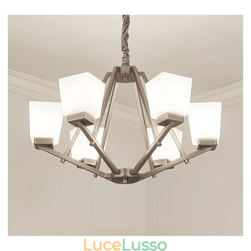 Lampadario a sospensione cromato a 6 luci, lampadario moderno per interni, lampade a sospensione per la casa, con paralumi in vetro