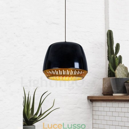 Lampada a sospensione moderna contemporanea a 1 luce con paralume nero bianco rosso blu Lampada a sospensione moderna contemporanea a 1 luce con paralume nero bianco rosso blu