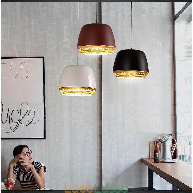 Lampada a sospensione moderna contemporanea a 1 luce con paralume nero bianco rosso blu
