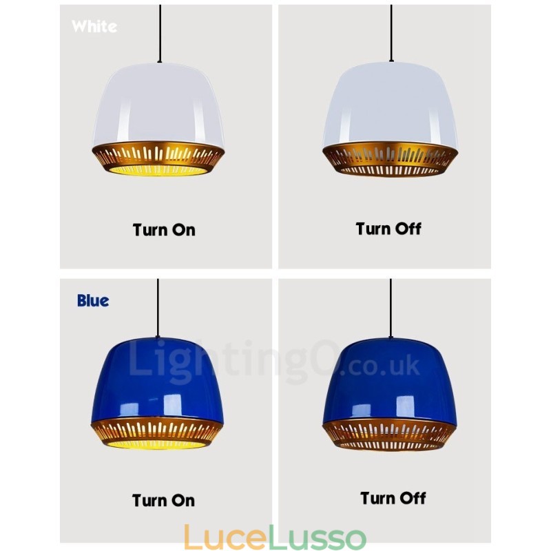 Lampada a sospensione moderna contemporanea a 1 luce con paralume nero bianco rosso blu