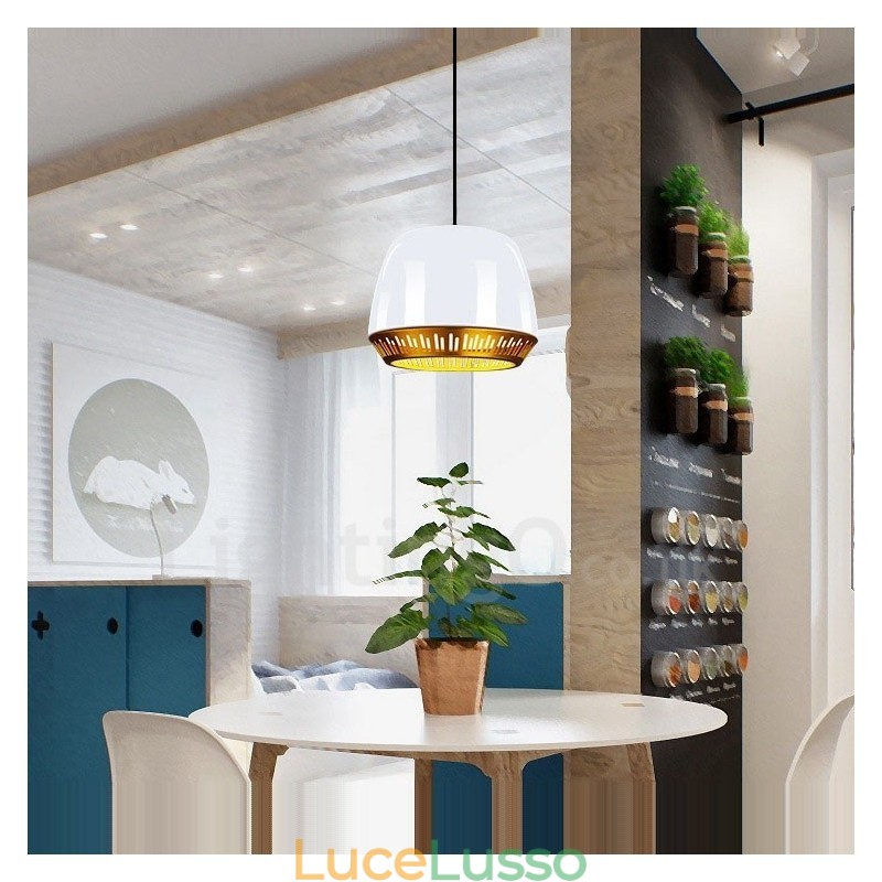 Lampada a sospensione moderna contemporanea a 1 luce con paralume nero bianco rosso blu