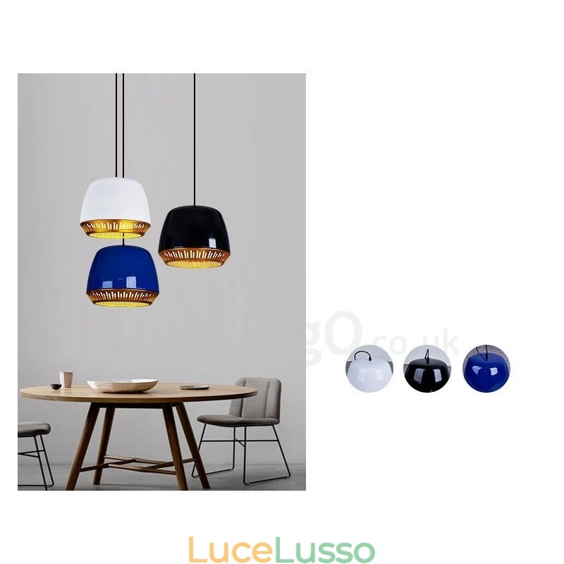 Lampada a sospensione moderna contemporanea a 1 luce con paralume nero bianco rosso blu
