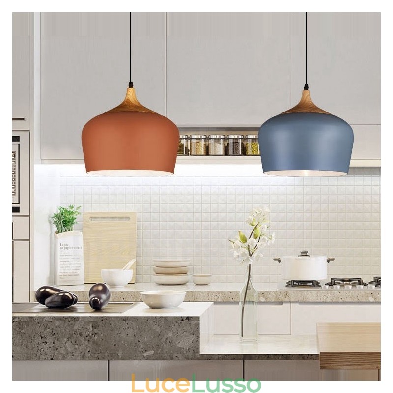 Lampada a sospensione moderna e contemporanea a 1 luce con paralume bianco rosso blu