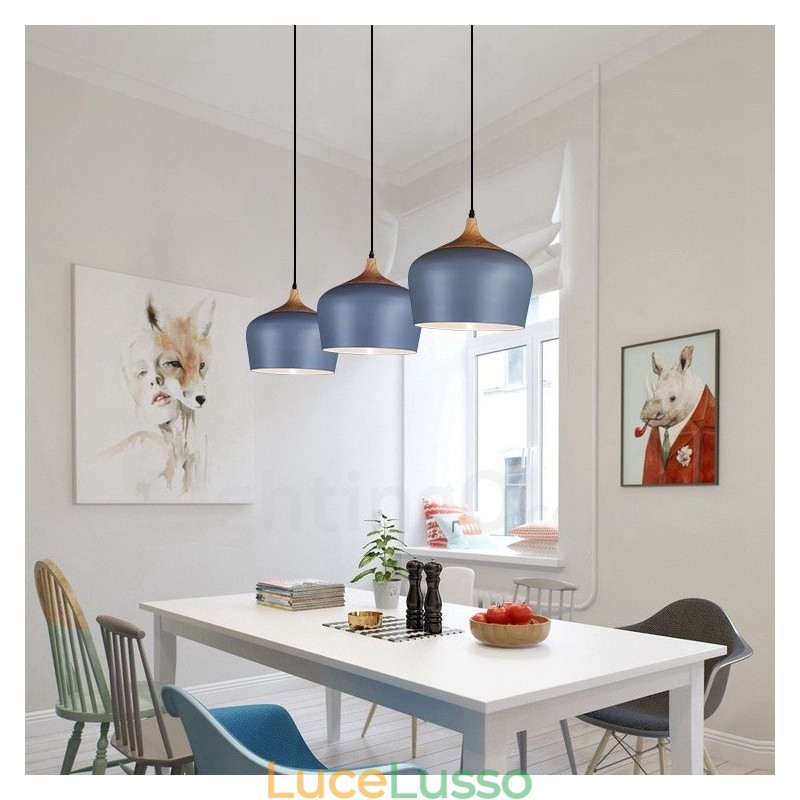 Lampada a sospensione moderna e contemporanea a 1 luce con paralume bianco rosso blu