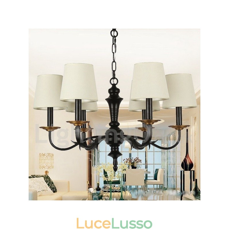 Lampadario in stile rustico retrò a 6 luci