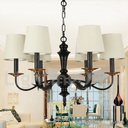 Lampadario in stile rustico retrò a 6 luci