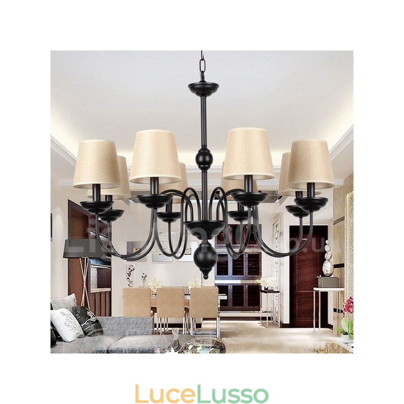 Lampadario in stile rustico retrò contemporaneo a 8 luci