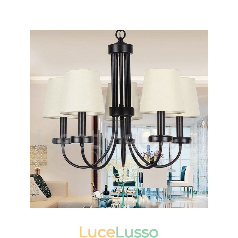 Lampadario a 5 luci in stile candela nero retrò contemporaneo