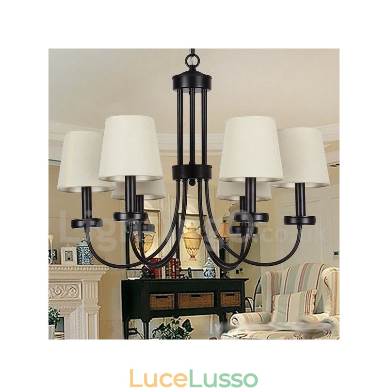 Lampadario a 6 luci in stile candela nero retrò contemporaneo