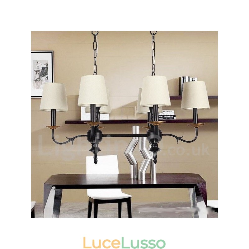 Lampadario in stile rustico retrò nero a 6 luci