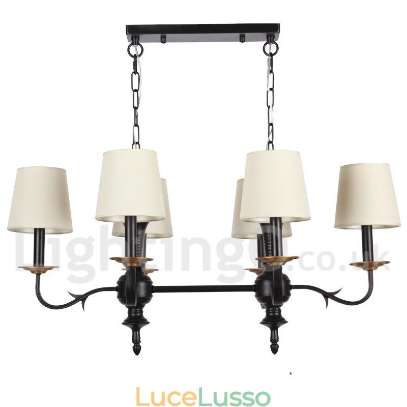 Lampadario in stile rustico retrò nero a 6 luci