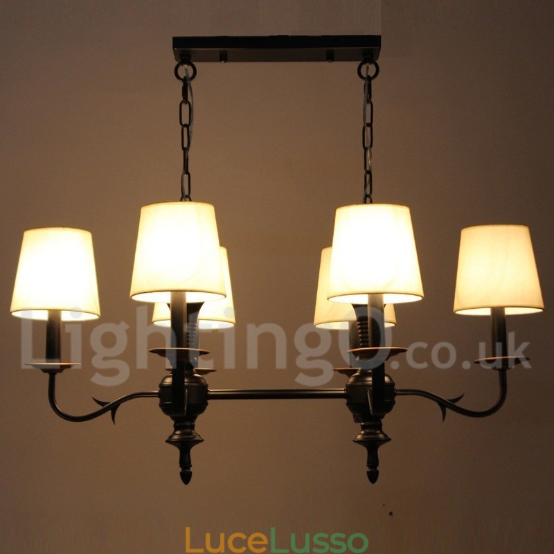 Lampadario in stile rustico retrò nero a 6 luci