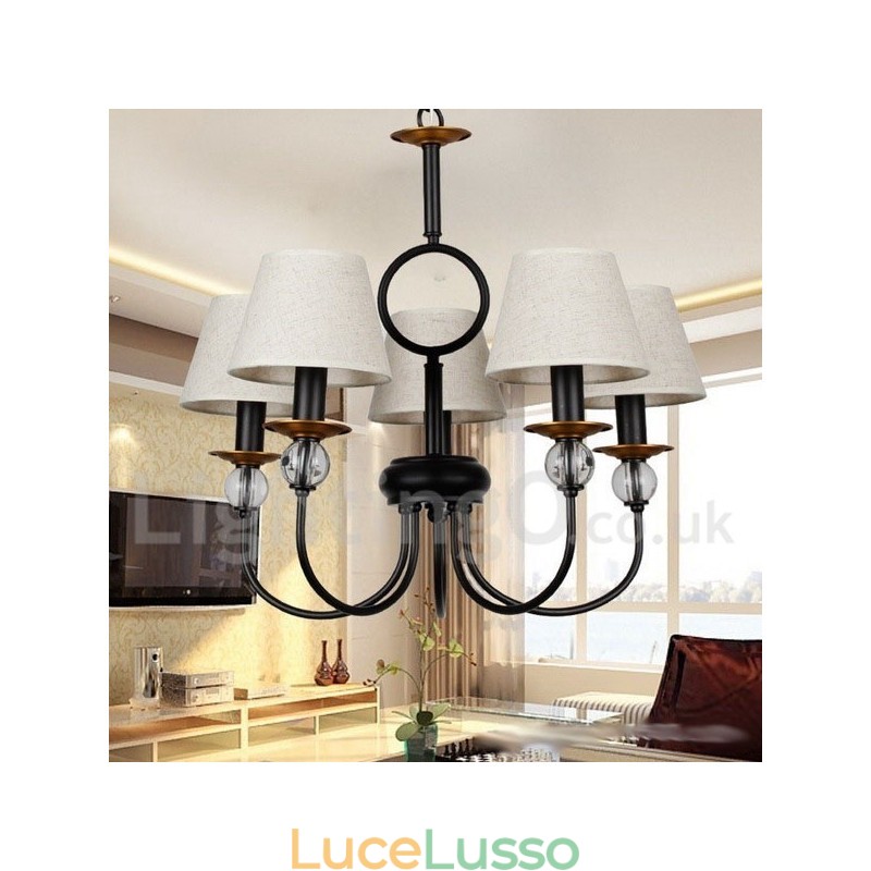 Lampadario a 5 luci rustico retrò nero in stile mediterraneo contemporaneo in stile candela