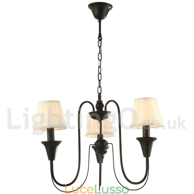 Lampadario a 3 luci in stile retrò nero a forma di candela
