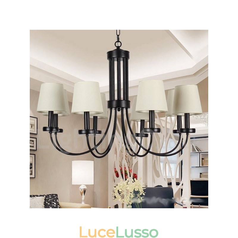 Lampadario a 8 luci in stile candela nero retrò contemporaneo