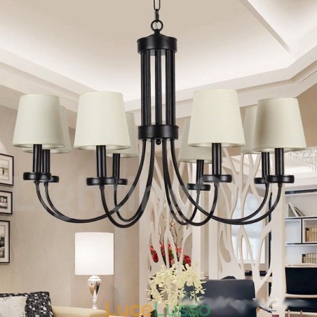 Lampadario a 8 luci in stile candela nero retrò contemporaneo Lampadario a 8 luci in stile candela nero retrò contemporaneo