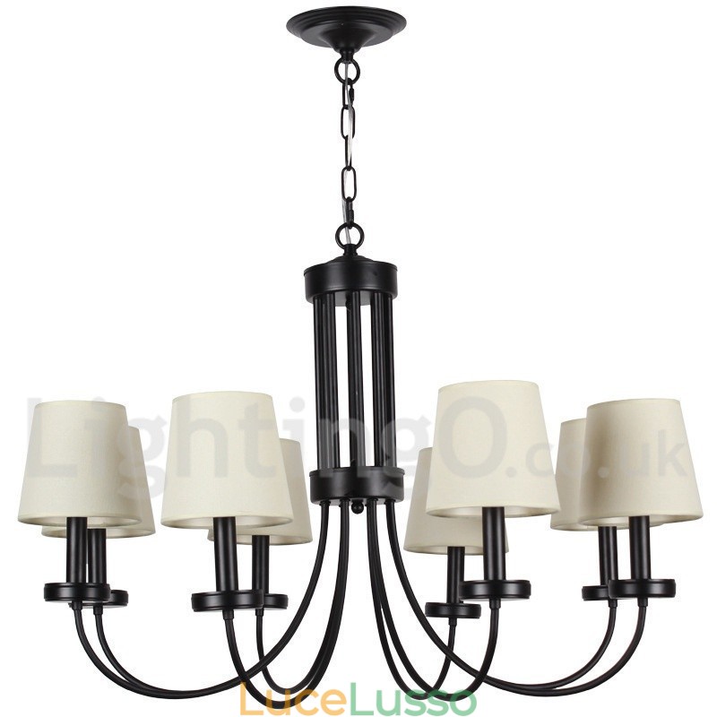 Lampadario a 8 luci in stile candela nero retrò contemporaneo