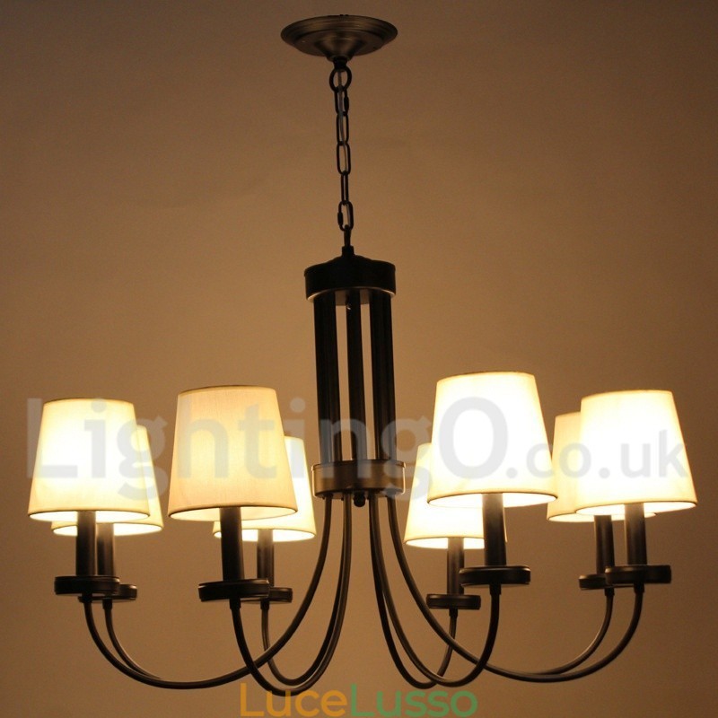 Lampadario a 8 luci in stile candela nero retrò contemporaneo