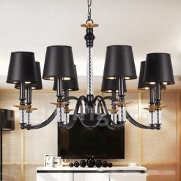 Lampadario in stile retrò nero a 8 luci