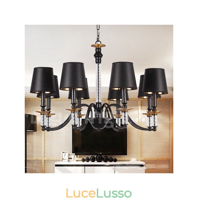 Lampadario in stile retrò nero a 8 luci