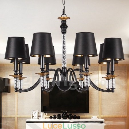 Lampadario in stile retrò nero a 8 luci